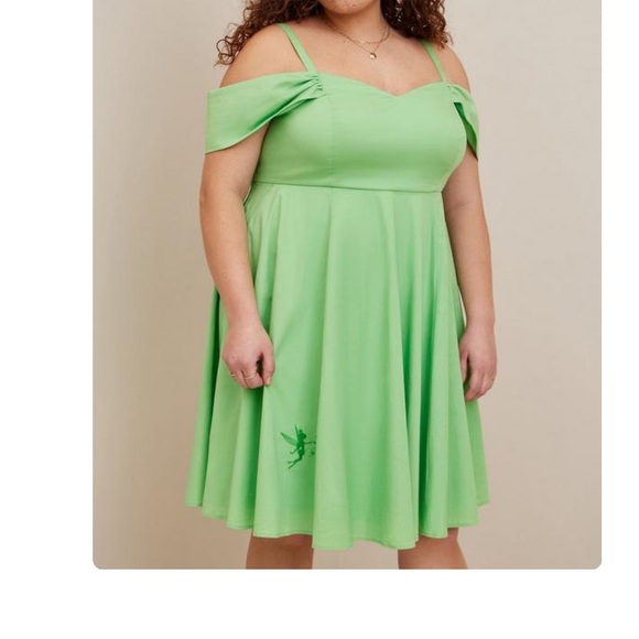 Torrid Disney Tinkerbell Stretch Poplin Off Shoulder Dress - Picture 2 of 4